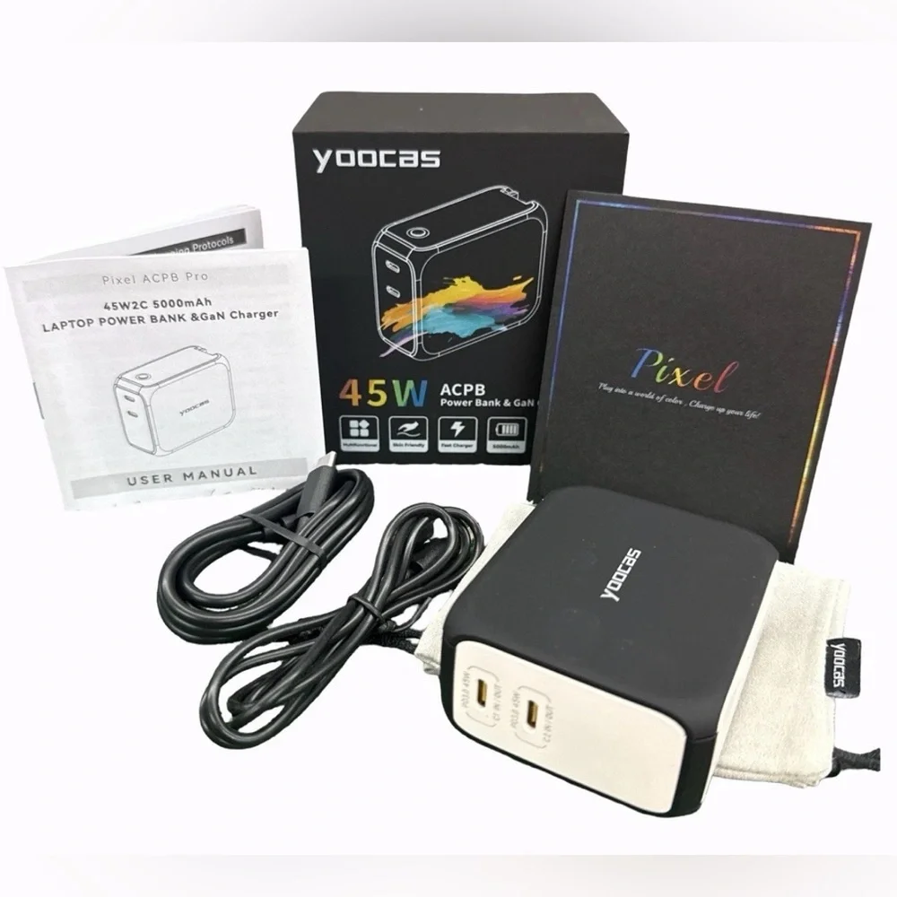 Yoocas Fast Charging Portable Laptop/Smartphone Dual Port Charger Excellent! NIB